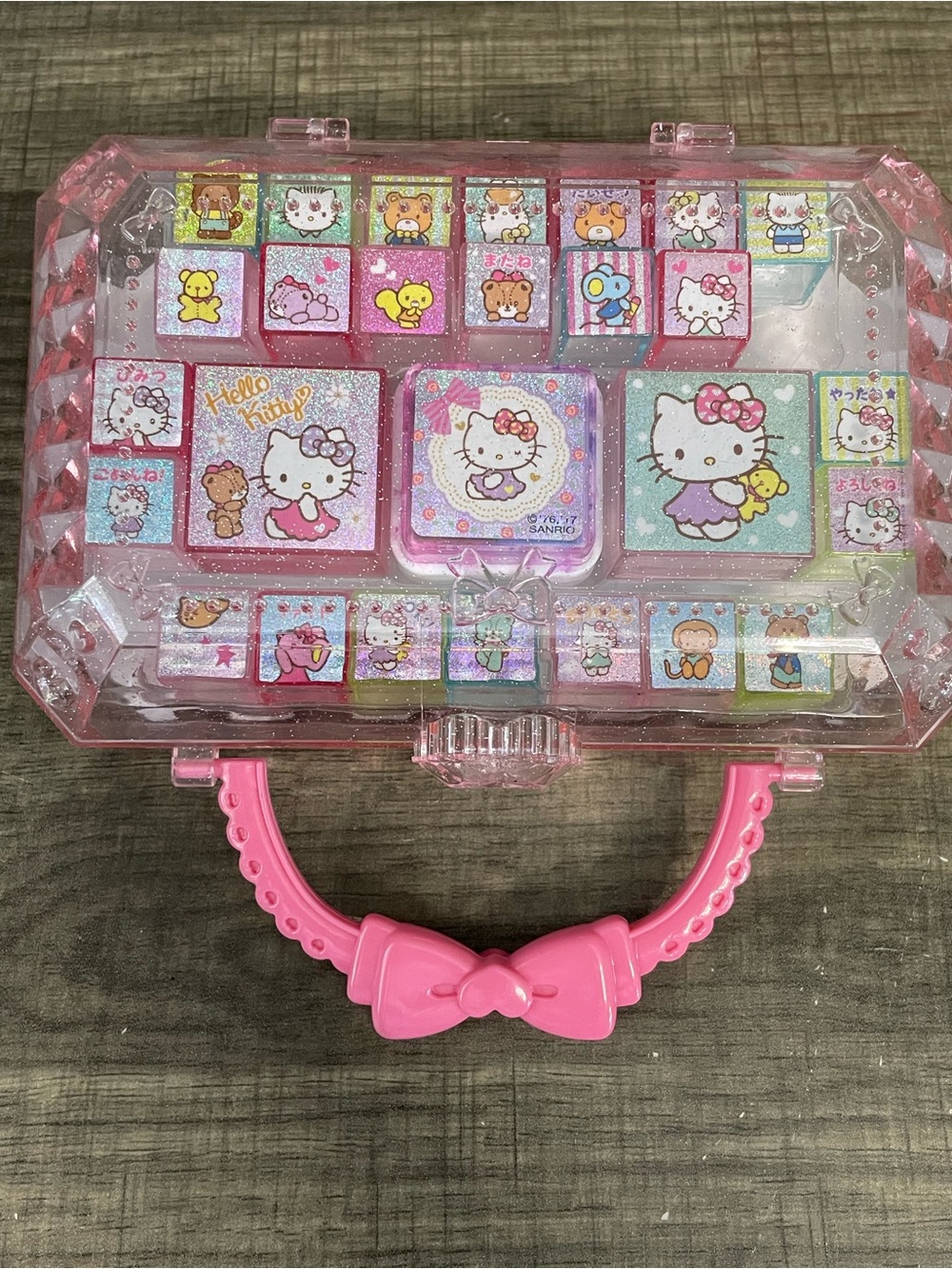 Vintage Sanrio Hello Kitty & Friends Stamp Set - Pink Glitter Jewelry Case